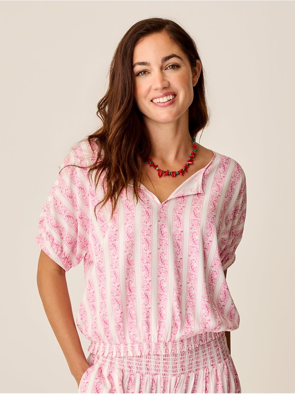 NEW Carve Designs Celeste Top Relaxed Short Sleeve Dolman Pink Paisley Small